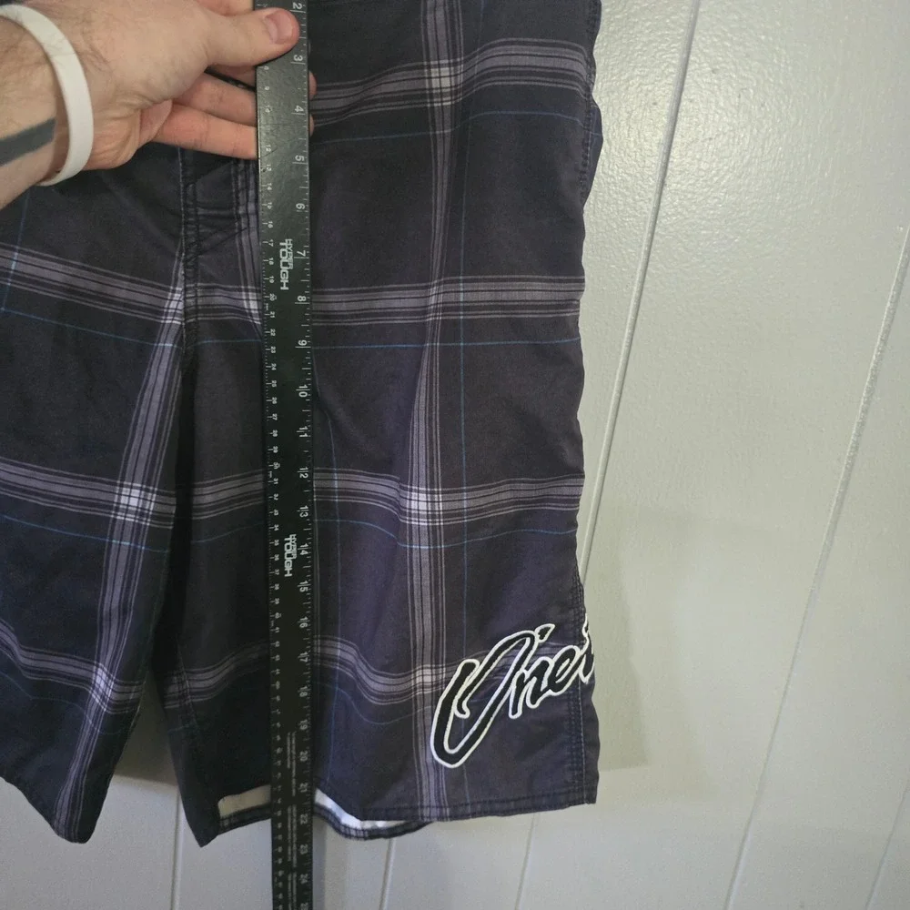 O'Neill Board Shorts Mens 36‎ Black Plaid Cargo Pocket Embroidered Logo Surf